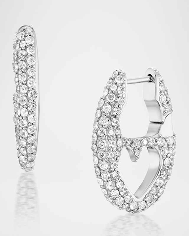 Diamond Puffy Heart Mariner Huggie Earrings